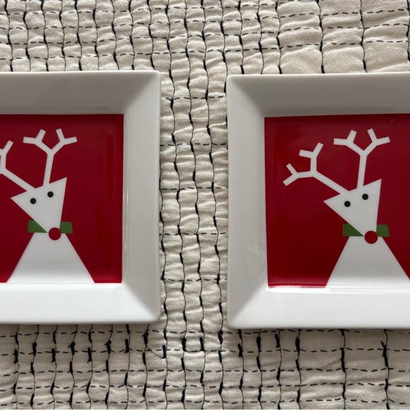 Crate&Barrel Other - Crate&Barrel Red and White Reindeer Plates.